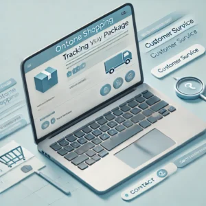 DALL·E 2024 10 08 09.14.56 A laptop screen showing an online shopping site with a question about tracking a package. The website interface is minimalistic with a clean layout a 1