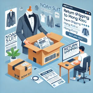 DALL·E 2024 10 16 09.13.29 A helpful scene illustrating the process of returning a package to an online store like Noah Suit. The image shows a person packing a box with a ship 1