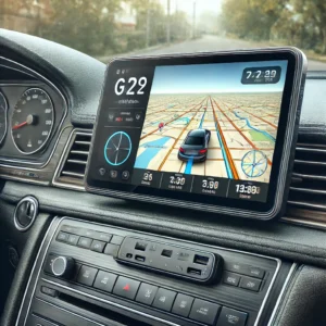 DALL·E 2024 10 19 06.31.46 A sleek 7 inch GPS navigation system for cars and trucks displayed in a vehicle interior showing a detailed map on the screen. The GPS device is mou 1