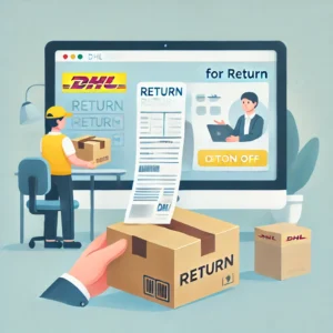 DALL·E 2024 10 25 06.34.14 A simple friendly visual guide showing a customer carefully packing an item for return in a box with a printed return label ready to be dropped off 1