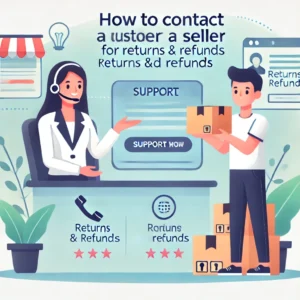 DALL·E 2024 10 29 22.45.52 A support image featuring a customer service specialist explaining how to contact a seller for returns and refunds with a focus on online products. T 1