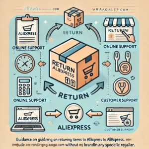 DALL·E 2024 10 30 21.17.35 An informative blog illustration for guidance on returning items to AliExpress featuring a package with return arrows a website icon and symbols fo 1