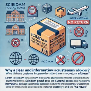 DALL·E 2024 10 31 07.49.56 A clear and informative illustration for a blog explaining why Schiedam postal boxes are customs intermediary addresses and not return addresses show 1
