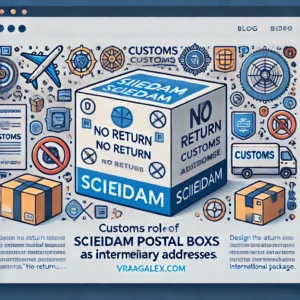 DALL·E 2024 10 31 19.45.40 A blog illustration about the customs role of Schiedam postal boxes as intermediary addresses showing a postal box with no return symbols customs 1