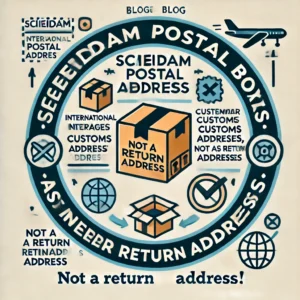 DALL·E 2024 10 31 21.00.32 An educational blog illustration explaining that Schiedam postal boxes are used as intermediary customs addresses not as return addresses. The design 1