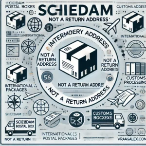 DALL·E 2024 10 31 21.03.44 A clear and professional illustration explaining Schiedam postal boxes as intermediary addresses used for customs processing marked with not a retur 1