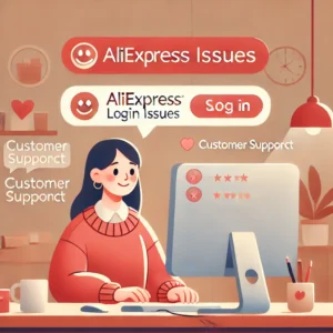 DALL·E 2024 11 02 08.34.19 A supportive friendly blog image for a post discussing AliExpress login issues. Show a person attempting to log in on their computer looking slightl 1