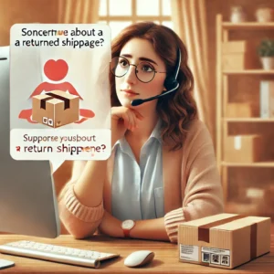 DALL·E 2024 11 02 08.47.46 A supportive friendly blog image for a post discussing a return shipment issue. Show a person concerned about a returned package looking at a screen 1