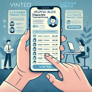DALL·E 2024 11 13 09.26.43 A helpful blog illustration showing a person checking their bank statement for duplicate transactions on a smartphone with a Vinted logo subtly displ 1