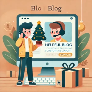 DALL·E 2024 11 13 09.37.11 A helpful blog illustration showing a person holding a small Christmas tree and looking concerned with a shipping package nearby. A background sugges 1