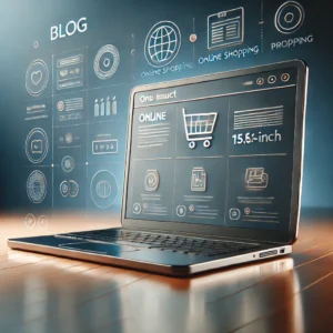 DALL·E 2024 11 14 06.56.26 A sleek blog illustration showing a modern ultra slim laptop with a 15.6 inch screen displaying an online product page. The setting suggests a profes 1