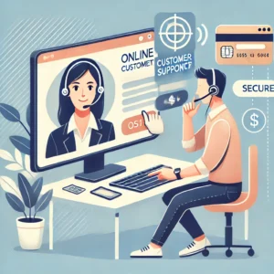 DALL·E 2024 11 27 19.34.29 A professional illustration showing a user communicating with online customer service about a payment issue. The user is seated at a desk with a lapto 1