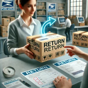 DALL·E 2024 12 03 19.13.14 An image showing a returned parcel on a post office counter with a clear return label and a professional staff member assisting. The setting emphasiz 1
