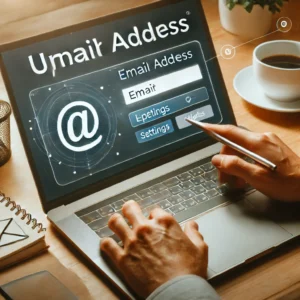 DALL·E 2024 12 05 07.12.26 An image showing a user updating their email address on an e commerce platform with a laptop screen displaying a settings page. The background includ 1