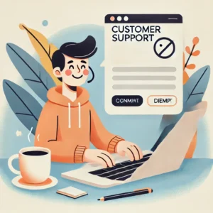 DALL·E 2024 12 05 07.25.59 A friendly illustration of a person submitting a complaint online using a laptop. The screen shows a customer support page with a relaxed and approac 1