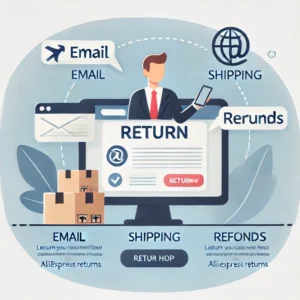 DALL·E 2024 12 18 07.25.47 A professional and user friendly blog header illustration showing a person communicating online about a return label for a package. The design feature 1