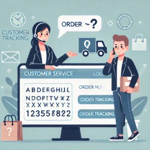 DALL·E 2024 12 18 08.50.10 A friendly and professional blog header illustration showing a customer sending a query about an order number online. The design includes symbols for 1