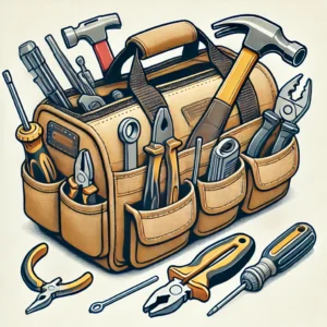 DALL·E 2024 12 30 05.45.41 An illustration showcasing a durable and portable tool bag made from Oxford fabric filled with various tools such as a hammer pliers and a screwdri 1