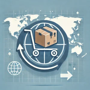 DALL·E 2024 12 31 18.42.25 A visually appealing and simple illustration representing online shopping and international package returns. The image includes a shopping cart icon w 1