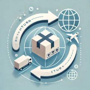 DALL·E 2024 12 31 18.51.28 A visually appealing and simple illustration showing the process of returning an item to an online retailer. The image features a package arrows symb 1