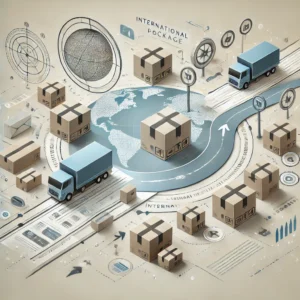 DALL·E 2024 12 31 20.21.58 A visually appealing and modern illustration of a logistics hub with an international package theme. The image features mailboxes parcels and arrows 1