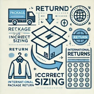 DALL·E 2025 01 01 07.47.24 An informative and clean illustration showing a package being returned due to incorrect sizing. The design includes icons of a package a return arrow 1