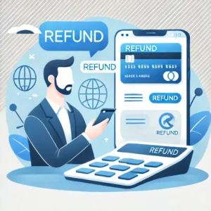 DALL·E 2025 01 02 07.06.34 An illustration showing a customer discussing a refund with a seller through an online platform. The image includes a chat window a refund icon and 1