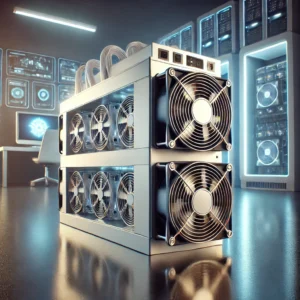 DALL·E 2025 01 03 09.00.50 A sleek and modern cryptocurrency mining setup featuring the Bitmain Antminer L9 16GH S machine displayed in a clean and professional environment wit 1