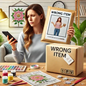 DALL·E 2025 01 03 19.07.40 A visually appealing representation of an online shopping error involving a delivered package. The image shows a package with a wrong item label and 1