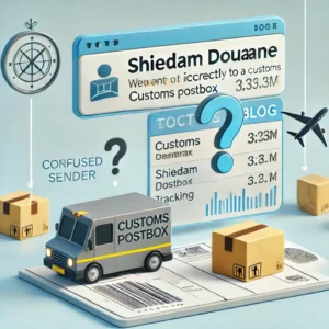 DALL·E 2025 01 09 09.00.46 An educational blog image showing a package being sent incorrectly to a customs postbox in Schiedam. The scene includes a postbox labeled Schiedam Do 1