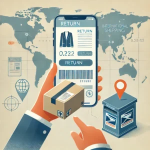 DALL·E 2025 01 17 21.34.01 A conceptual illustration of a customer returning a package to an online store. The scene includes a person holding a sealed package a digital return 1