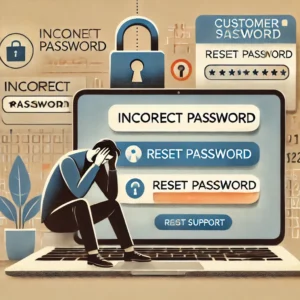 DALL·E 2025 01 18 05.33.39 A conceptual illustration of a person struggling to log into an online shopping website. The scene includes a frustrated user looking at a laptop scre 1