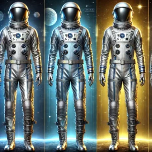 DALL·E 2025 01 20 06.50.44 A realistic digital illustration of a silver astronaut costume for men and women. The costume is a full body space jumpsuit with a belt and optional v 1