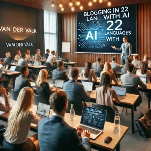 DALL·E 2025 02 16 13.50.48 A professional seminar setting in a modern Van der Valk hotel conference room. A diverse group of attendees is engaged in learning with a speaker pre 1