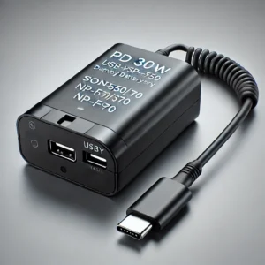 DALL·E 2025 02 17 07.12.18 A high quality realistic image of a PD 30W USB C NP F550 dummy battery adapter for Sony NP F550 770 570 NP F970. The adapter is sleek and black with 1