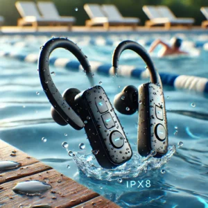 DALL·E 2025 03 02 04.52.39 A modern high quality image showcasing bone conduction Bluetooth headphones designed for swimming. The headphones are sleek and sporty with a waterp 1