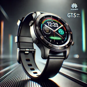 DALL·E 2025 03 05 05.17.23 A sleek and modern Huawei GT5 Pro smartwatch with a vibrant AMOLED display. The watch should be shown in a stylish setting with a close up on the scr 1