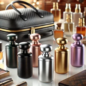 DALL·E 2025 03 15 06.12.00 A modern and stylish travel perfume dispenser in different colors black silver gold purple green. The dispenser is small sleek and portable d 1